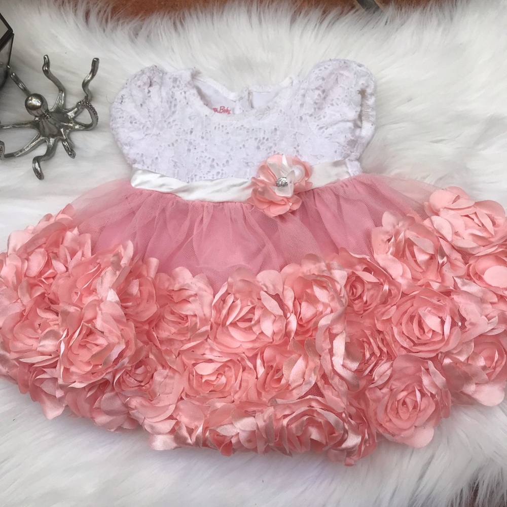 Nanette baby rose detail dress size 3m pink white